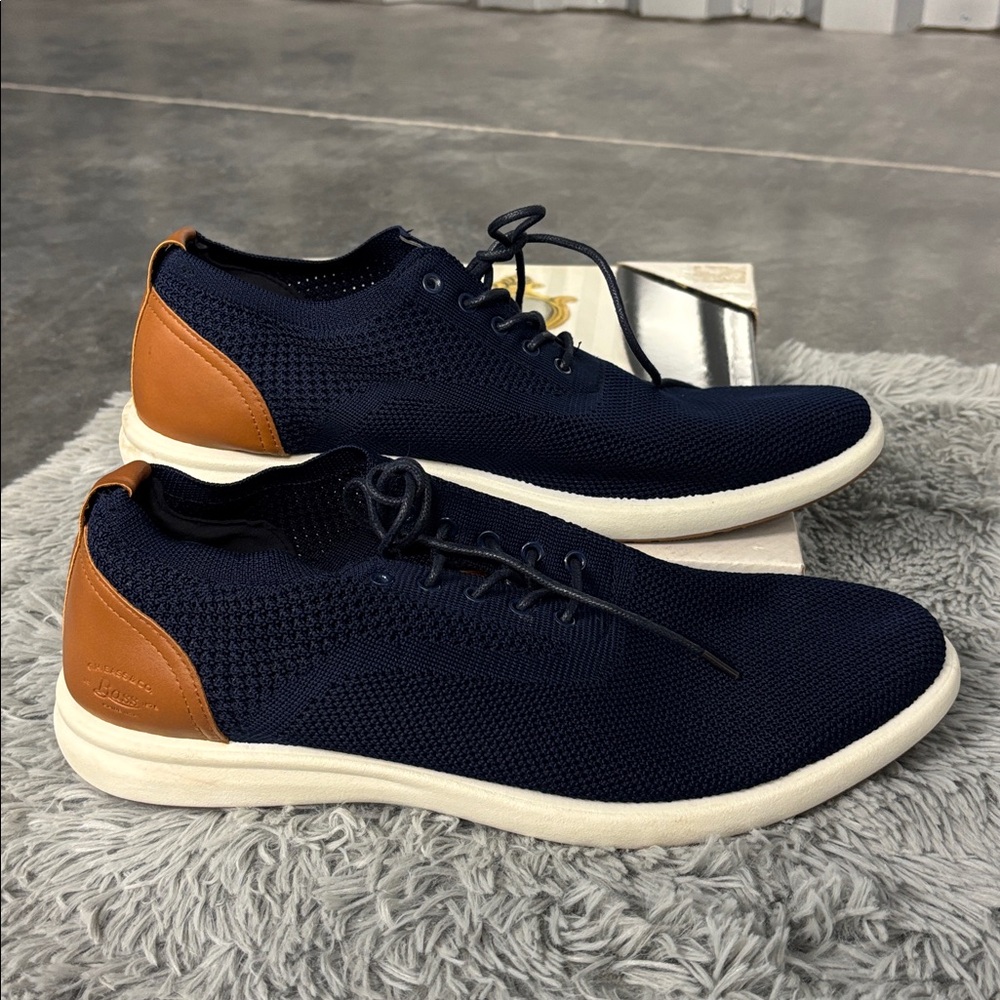 NWT G H Bass & Co Navy Knit Mesh Woven Sneakers Shoes Tan Brown Oxford Men’s 13 - Picture 5 of 16
